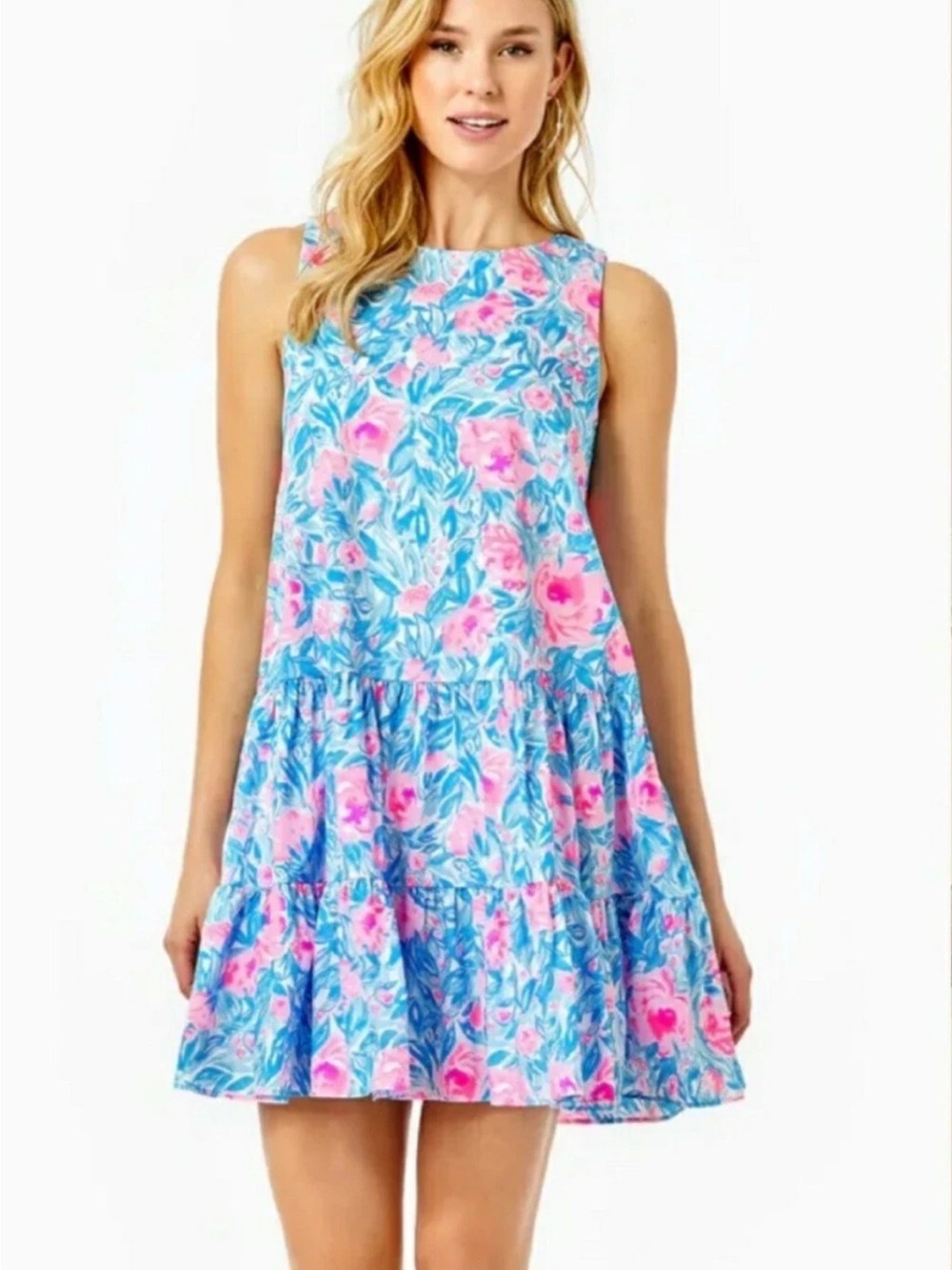 Lilly Pulitzer Trina Dress In Bondi Blue My Little Peony floral Print Size Small